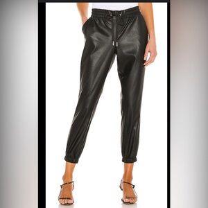 n:Philanthropy Scarlet Faux Leather Joggers Black , size Large
